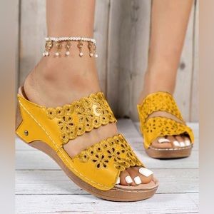ROSY - Yellow Perforated Wedge Sandal - size 10 (42) - new